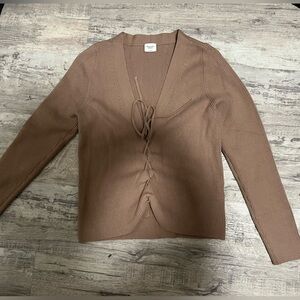 Brown Ribbed Knit Cardigan